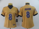 Women Nike Baltimore Ravens #8 Lamar Jackson Yellow NFL Jersey Inverted version