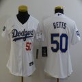 Custom Dodgers #50 Mookie Betts Nike white women Dodger World Series Champions majestic baseball Jersey-BD