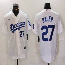 Nike Los Angeles Dodgers #27 Trevor Bauer white MLB baseball Jersey 02