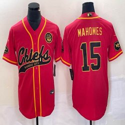 Nike Kansas City Chiefs #15 Patrick Mahomes red baseball jerseys Joint name-BD 03