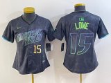 Women Nike Tampa Bay Rays #15 Lowe black majestic baseball jersey city version 01