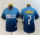 Youth Nike Philadelphia Phillies #7 Trea Turner blue majestic baseball jerseys city version