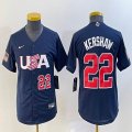 Women 2023 World Cup #22 Clayton Kershaw blue USA majestic baseball jerseys