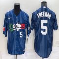 Los Angeles Dodgers #5 Freddie Freeman blue throwback majestic baseball Jerseys-BD 04