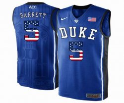 Custom Duke Blue Devils #5 R.J. Barrett V Neck blue black USA flag College Basketball Jersey