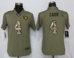 Women Nike Oakland Raiders 4 Carr Olive Camo Carson 2017 Salute to Service Elite Player