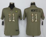 Women Nike Philadelphia Eagles 11 Wentz Olive Camo Carson 2017 Salute to Service Elite Player