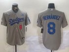 2024 World Series Los Angeles Dodgers #8 Enrique Hernandez Nike gray fashion majestic baseball Jersey whith 34 patch-BD