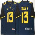 Youth West Virginia Mountaineers #13 David Sills V blue College Football jersey-PNS