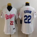 Women Nike Los Angeles Dodgers #22 Clayton Kershaw white pink fashion MLB baseball Jersey-Joint name-BD 01