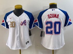 Women Nike Atlanta Braves #20 Marcell Ozuna white majestic baseball MLB Jerseys -BD 03