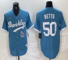 Nike Los Angeles Dodgers #50 Mookie Betts skyblue throwback MLB baseball Jersey 01