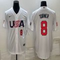 2023 World Cup #8 Trea Turner white USA majestic baseball jerseys 06