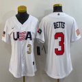 Women 2023 World Cup #3 Mookie Betts white USA majestic baseball jerseys 01