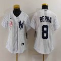 Women New York Yankees #8 Yogi Berra white baseball jerseys-BD