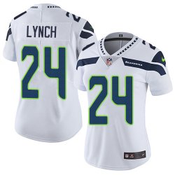 Women Seattle Seahawks 24# Marshawn Lynch white Color Rush Limited Jersey