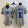 Women 2024 World Series Champions patch 2024 World Series Champions patch Los Angeles Dodgers #10 Justin Turner gray majestic baseball jersey