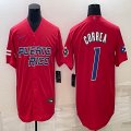 Puerto Rico Baseball #1 Carlos Correa red 2023 World Baseball Classic Replica Player Jersey 07