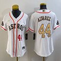 Women Nike Houston Astros #44 Yordan Alvarez white baseball jerseys champion patch-BD 02