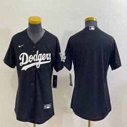 Women Los Angeles Dodgers black majestic baseball jersey -BD