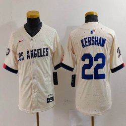 Youth Nike Los Angeles Dodgers #22 Clayton Kershaw beige fashion majestic baseball Jerseys-BD