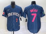 2023 World Cup Mexico #7 Julio Urias blue majestic baseball jerseys 02