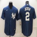 New York Yankees #2 Derek Jeter blue majestic baseball Jerseys-BD