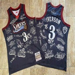 Philadelphia 76ers 3# Allen Iverson black throwback NBA Jersey Joint name -LT