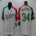 Nike Los Angeles Dodgers #34 Fernando Valenzuela white red green baseball jersey-BD