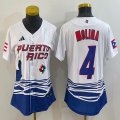 Youth Puerto Rico Baseball #4 Yadier Molina White 2023 World Baseball Classic Replica Player Jersey 07