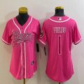 Women Nike BChicago Bears #1 Justin Fields pink baseball jerseys Joint name-BD