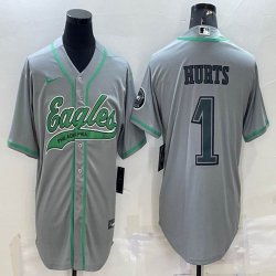 Nike Eagles #1 Jalen Hurts gray baseball jerseys Joint name-BD