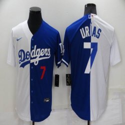 Nike Los Angeles Dodgers #7 Julio Urias white blue split majestic baseball jersey-BD 01