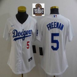 Los Angeles Dodgers #5 Freddie Freeman white women majestic baseball jersey