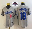 Women 2024 World Series Champions patch Los Angeles Dodgers #18 Yoshinobu Yamamoto gray majestic baseball jerseys 03