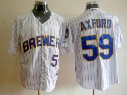 Milwaukee Brewers #59 John Axford White MLB Jersey(blue strip)