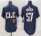 Nike Cleveland Indians #57 Shane Bieber blue majestic baseball jersey -BD 07