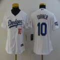 Customized Women Los Angeles Dodgers #10 Justin Turner white baseball jersey 2020 World Series-BD 01