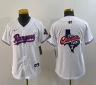 Youth Nike Texas Rangers blnak white majestic baseball jerseys Champion patch-BD 01