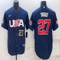 2023 World Cup #27 Mike Trout blue USA majestic baseball jerseys