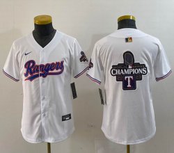 Youth Nike Texas Rangers blnak white majestic baseball jerseys Champion patch-BD 02