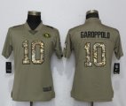 Women Nike San Francisco 49ers 10 Garoppolo Olive Camo Carson 2017 Salute to Service Elite Player