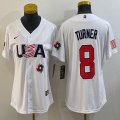 Youth 2023 World Cup #8 Trea Turner white USA majestic baseball jerseys 09