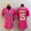 Women Nike Kansas City Chiefs #15 Patrick Mahomes pink baseball jerseys Joint name-BD 01