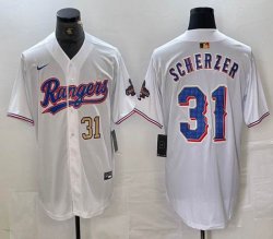 Nike Texas Rangers #31 Max Scherze white majestic baseball jerseys Champion patch-BD 02