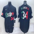 Los Angeles Dodgers 34 Fernando Valenzuela black red green majestic mlb jersey-BD