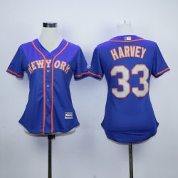 women New York Mets 33 Matt Harvey Blue mlb majestic jersey