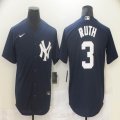 Nike New York Yankees #3 Babe Ruth dark blue majestic baseball Jersey-BD