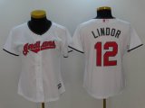 Women Cleveland Indians #12 Francisco Lindor white majestic baseball jersey