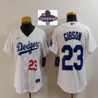 Women 2024 World Series Champions patch Los Angeles Dodgers #23 Kirk Gibson white majestic baseball jerseys 01